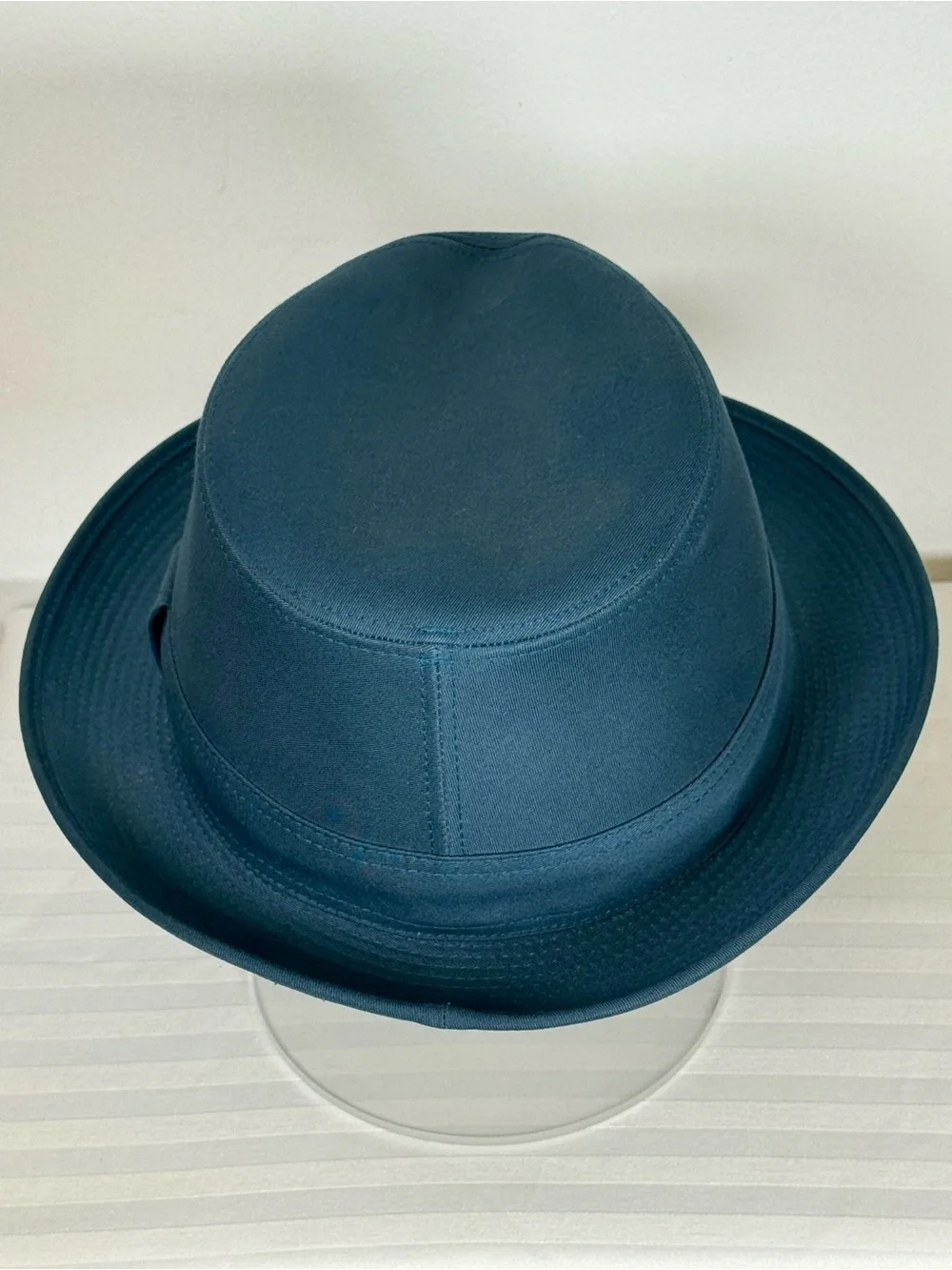 HERMES ‘Edouard’ Cotton Canvas Fedora Hat Made In France Deep Peacock Blue 58cm